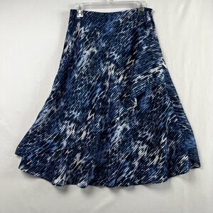 Jones New York Skirt Womens 6 Midi A-line Blue Silver Lightweight Flowy